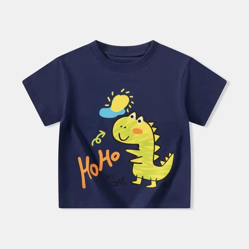 2025 Summer Children Boy Shorts Sleeve T-Shirts Cartoon Dinosaur Cotton Baby Boy Top 2-8 Years Kids Toddler Boy T Shirts Clothes