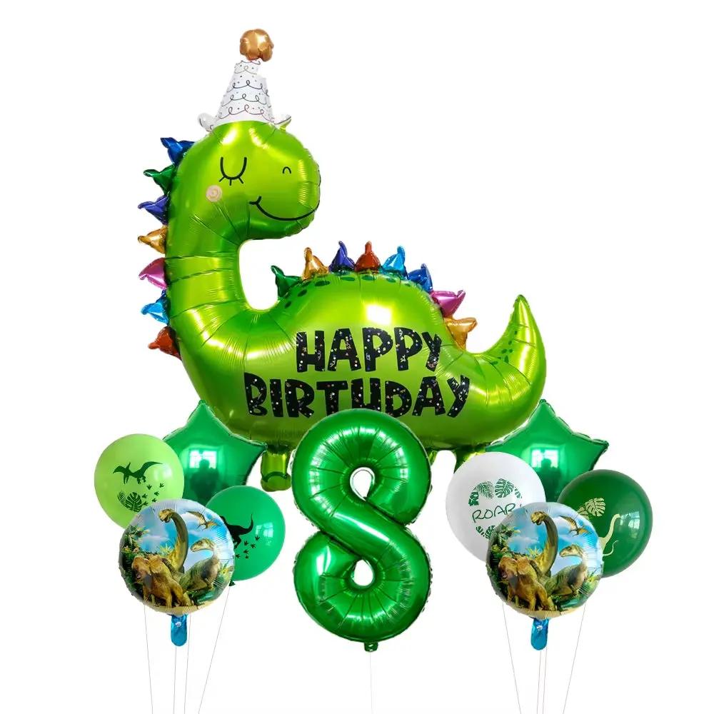 1Set Happy Birthday Dinosaur Number Star Foil Balloons with Jurassic Theme Latex Balloon Children'S Birthday Party Decorations