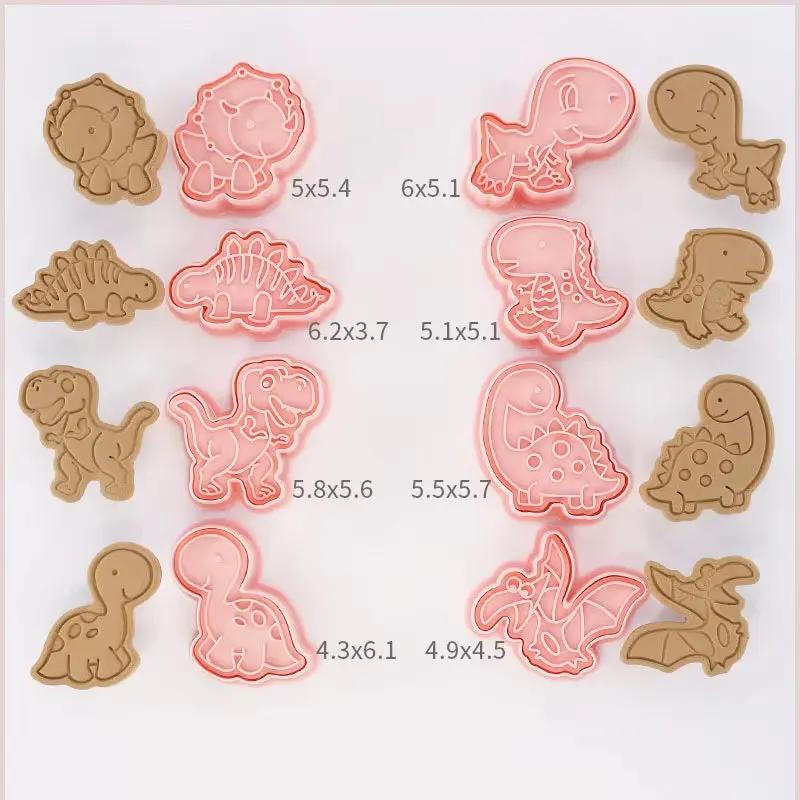8 Pcs/Set Cookie Cutters Plastic 3D Dinosaur Shape Cartoon Pressable Biscuit Mold Cookie Stamp Kitchen Baking Pastry Bakeware