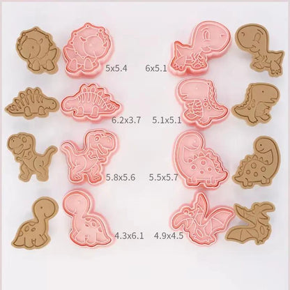 8 Pcs/Set Cookie Cutters Plastic 3D Dinosaur Shape Cartoon Pressable Biscuit Mold Cookie Stamp Kitchen Baking Pastry Bakeware