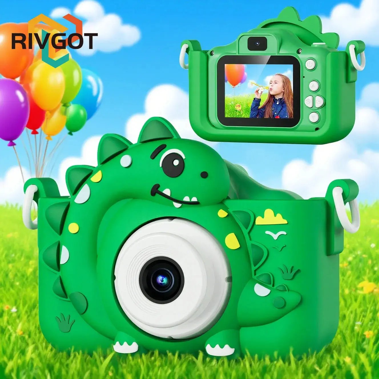 Kids Digital Camera with 32GB Card Dinosaur Mini Camera Toys 1080P HD Vlogging Photography Camera for Christmas Birthday Gifts