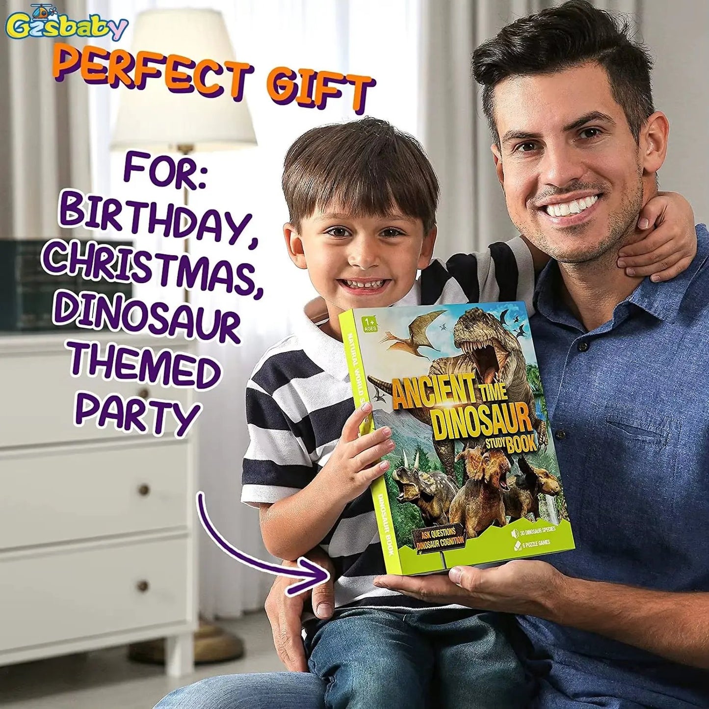 Children'S Dinosaur Busy Book, with Sounds,Names and Realistic Sounds Interactive Dinosaur Toys, Gifts for Boys and Girls