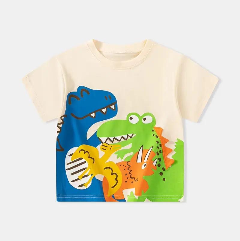 2025 Summer Children Boy Shorts Sleeve T-Shirts Cartoon Dinosaur Cotton Baby Boy Top 2-8 Years Kids Toddler Boy T Shirts Clothes