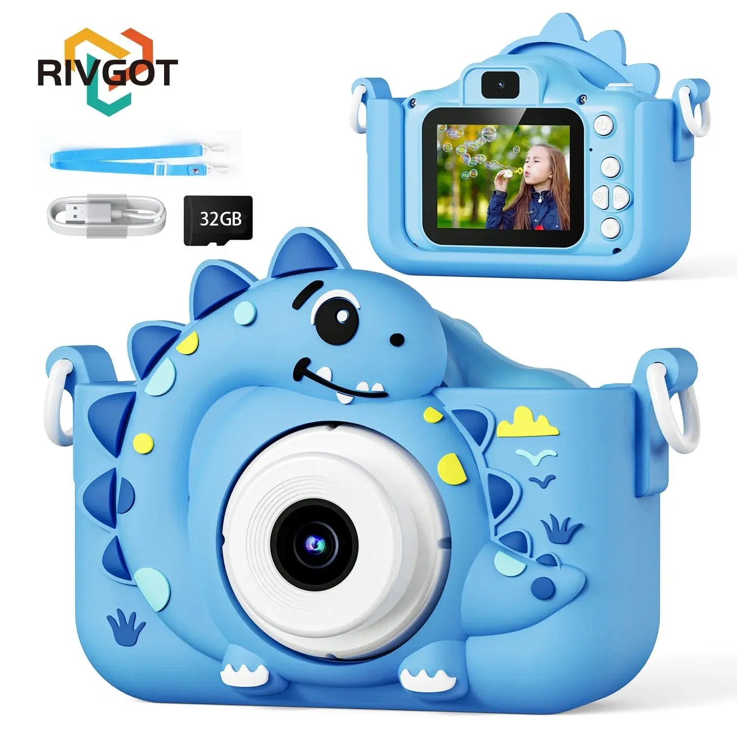Kids Digital Camera with 32GB Card Dinosaur Mini Camera Toys 1080P HD Vlogging Photography Camera for Christmas Birthday Gifts
