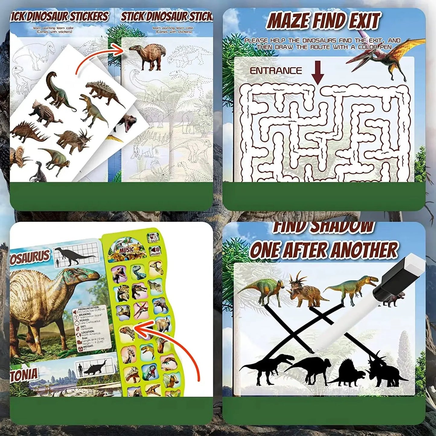 Children'S Dinosaur Busy Book, with Sounds,Names and Realistic Sounds Interactive Dinosaur Toys, Gifts for Boys and Girls