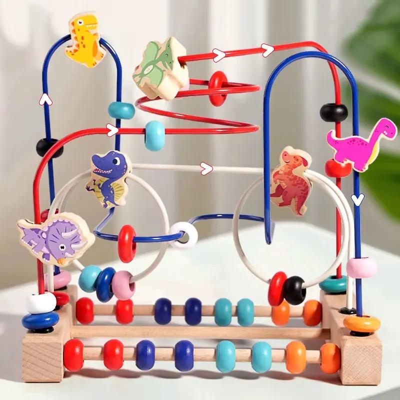 Montessori Baby Toys Wooden Dinosaur Roller Coaster Bead Maze Toddler Early Learning Educational Puzzle Math Toys for Children