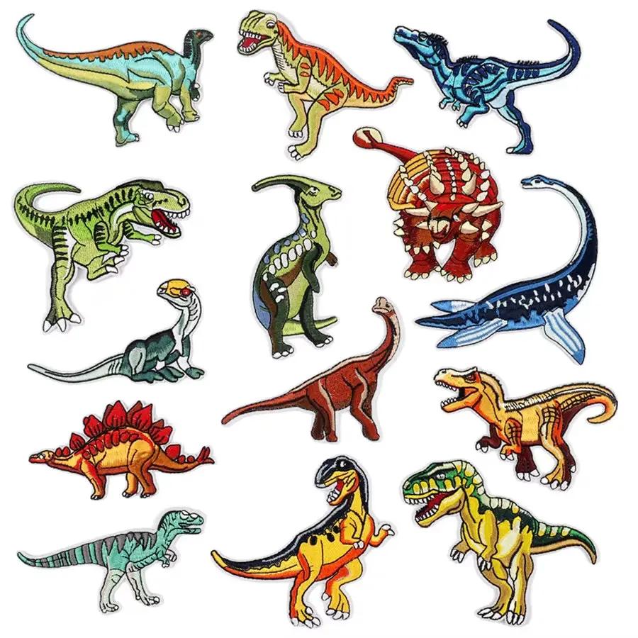 14 Pcs Anime Dinosaur Iron on Patches Backpack Embroidered Patch for Sew Child Clothing Applique Decor Coat Stickers