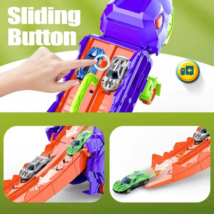 Transport Dinosaur Truck with Foldable Sliding Race Track Car Model Transforms into Standing T-Rex Gift Puzzle Toy Boy Girl