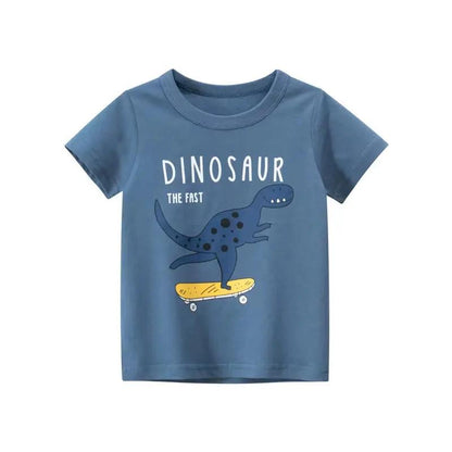 2 3 4 5 6 7 8 Years Kids Boys Clothes 100% Cotton Short Sleeve T-Shirts Dinosaur Cartoon Children Clothes Kids Summer Clothing
