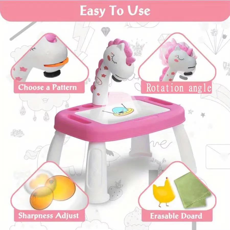 Children'S Projection Painting Table, Pony Shape, Graffiti Drawing Board, Electric with Music, Wipeable Drawing Board, Baby Earl
