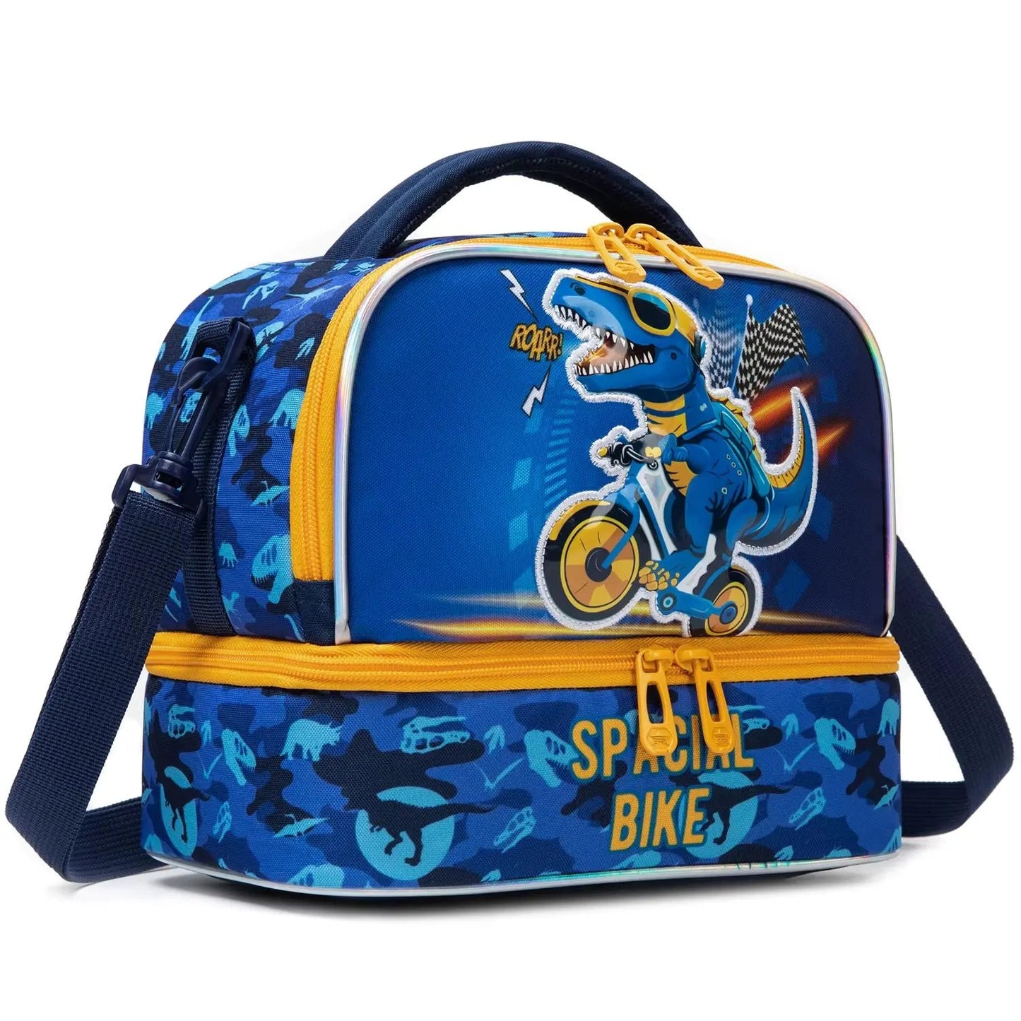 Kids Dual Compartment Tote Lunch Bag for Boys Kids Cooler Insulated Toddler Lunch Bag Box