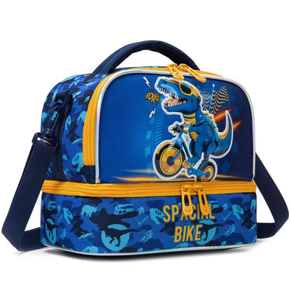 Kids Dual Compartment Tote Lunch Bag for Boys Kids Cooler Insulated Toddler Lunch Bag Box