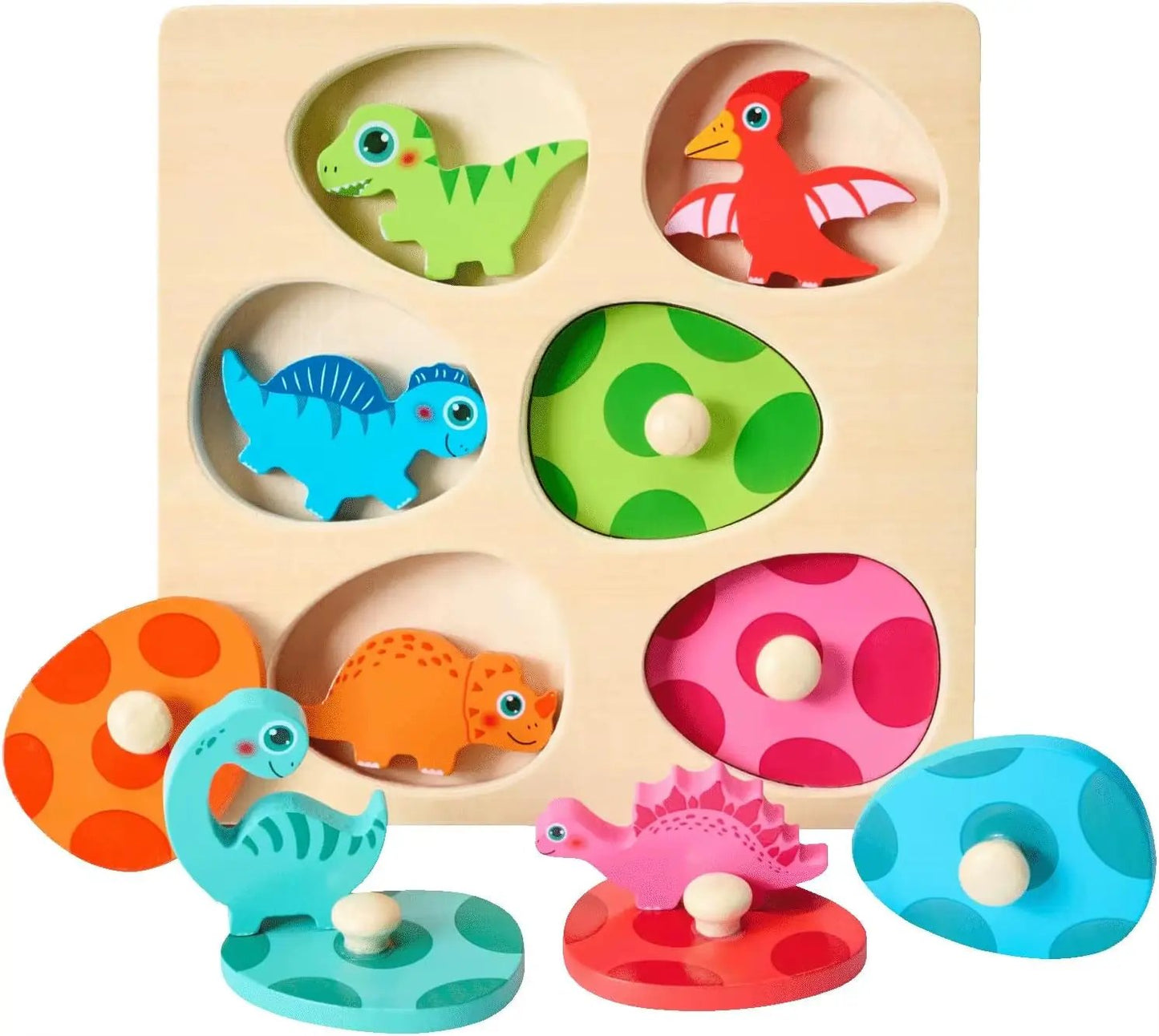 Montessori Wooden Dinosaur Puzzles Toys for Toddlers Dinosaur Match Eggs Peg Puzzles Early Learning Educational for Kids Gifts