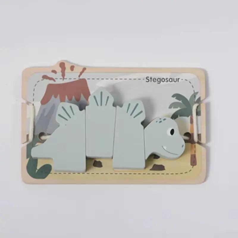 Wooden Animal Threading Toy Cartoon Dinosaur Puzzle Kid Montessori Educational Toy Baby Finger Fine Sports Toy Gift for Children