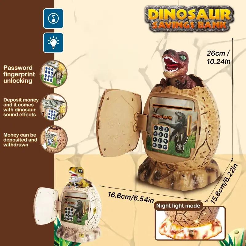 Dinosaur Egg Piggy Bank 3 in 1 Fingerprint Password Lock Money Saving Box Electronic ATM Luminous Cash Box Kid Play House Toy