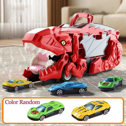 Transport Dinosaur Truck with Foldable Sliding Race Track Car Model Transforms into Standing T-Rex Gift Puzzle Toy Boy Girl