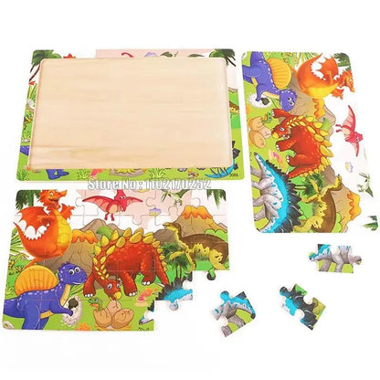 30Pcs Animals Dinosaur Puzzle Wooden Preschool Kids Cartoon Learning Educational Christmas Toys
