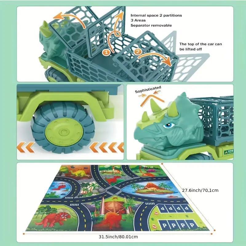Dinosaur Truck Toys for Kids, Triceratops Car Toy Large Activity Play Mat, Dinosaur Eggs, Dinosaur Play Set for Boys and Girls