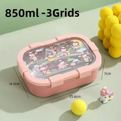 Cartoon Lunch Box Stainless Steel Compartment Bento Box Microwave Available Food Container Students Office Worker Portable Bento