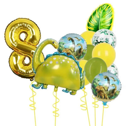 1Set Dinosaur 32Inch Number Leaf Aluminum Film Balloon Set Jurassic Dinosaur Theme Green Balloon Kids Birthday Party Supplies