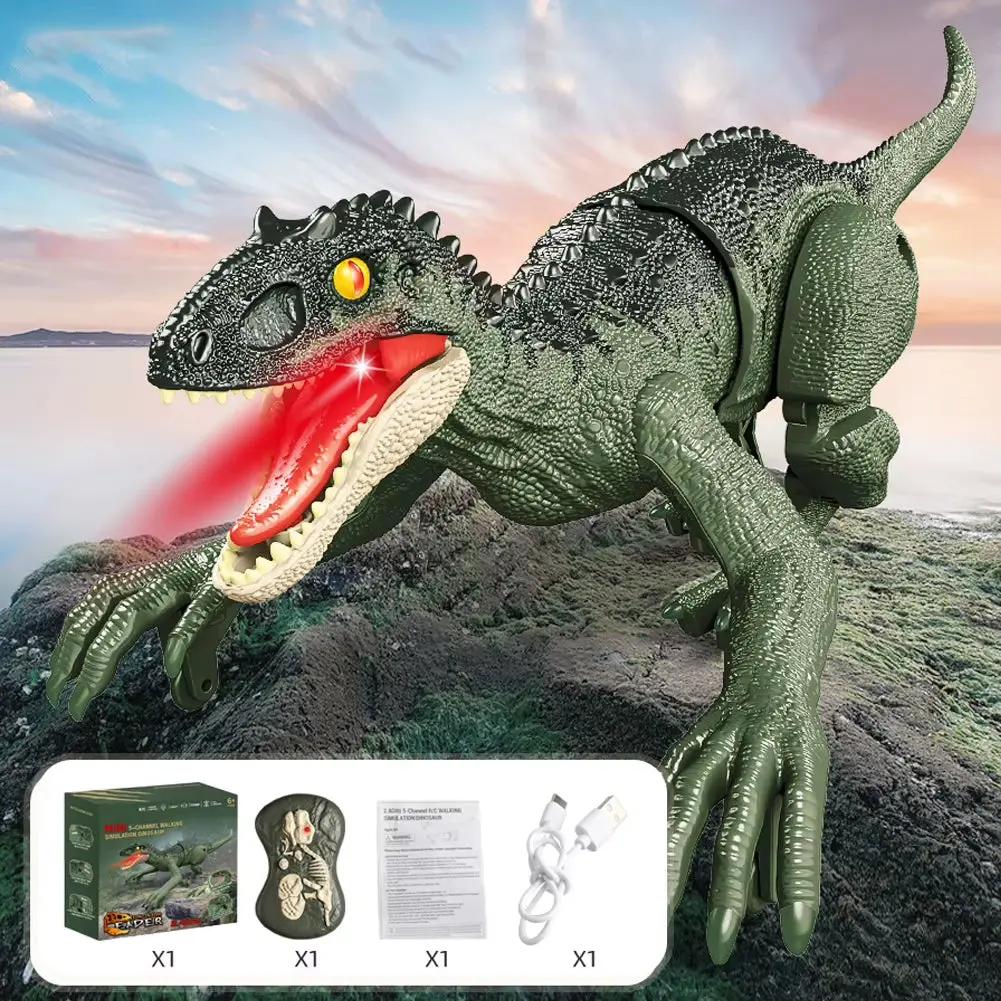 Remote Control Dinosaur Toys RC Electric Walking Jurassic Dinosaur Simulation Velociraptor Toy with LED Light Roaring for Kids