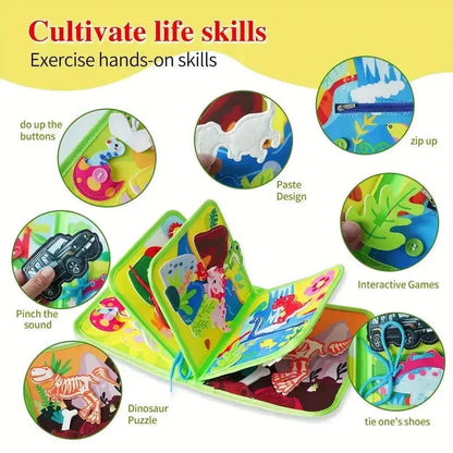 Dinosaur Busy Board Life Skills Educational Learning Sensory Felt Quiet Activity Books for Baby Travel Montessori Toys Boy Girl