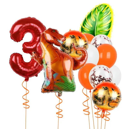 1Set Dinosaur 32Inch Number Leaf Aluminum Film Balloon Set Jurassic Dinosaur Theme Green Balloon Kids Birthday Party Supplies