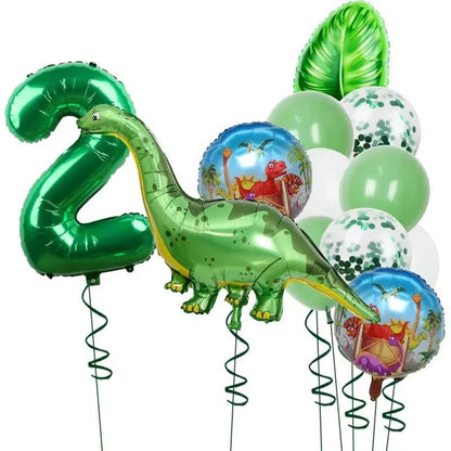 1Set Dinosaur 32Inch Number Leaf Aluminum Film Balloon Set Jurassic Dinosaur Theme Green Balloon Kids Birthday Party Supplies