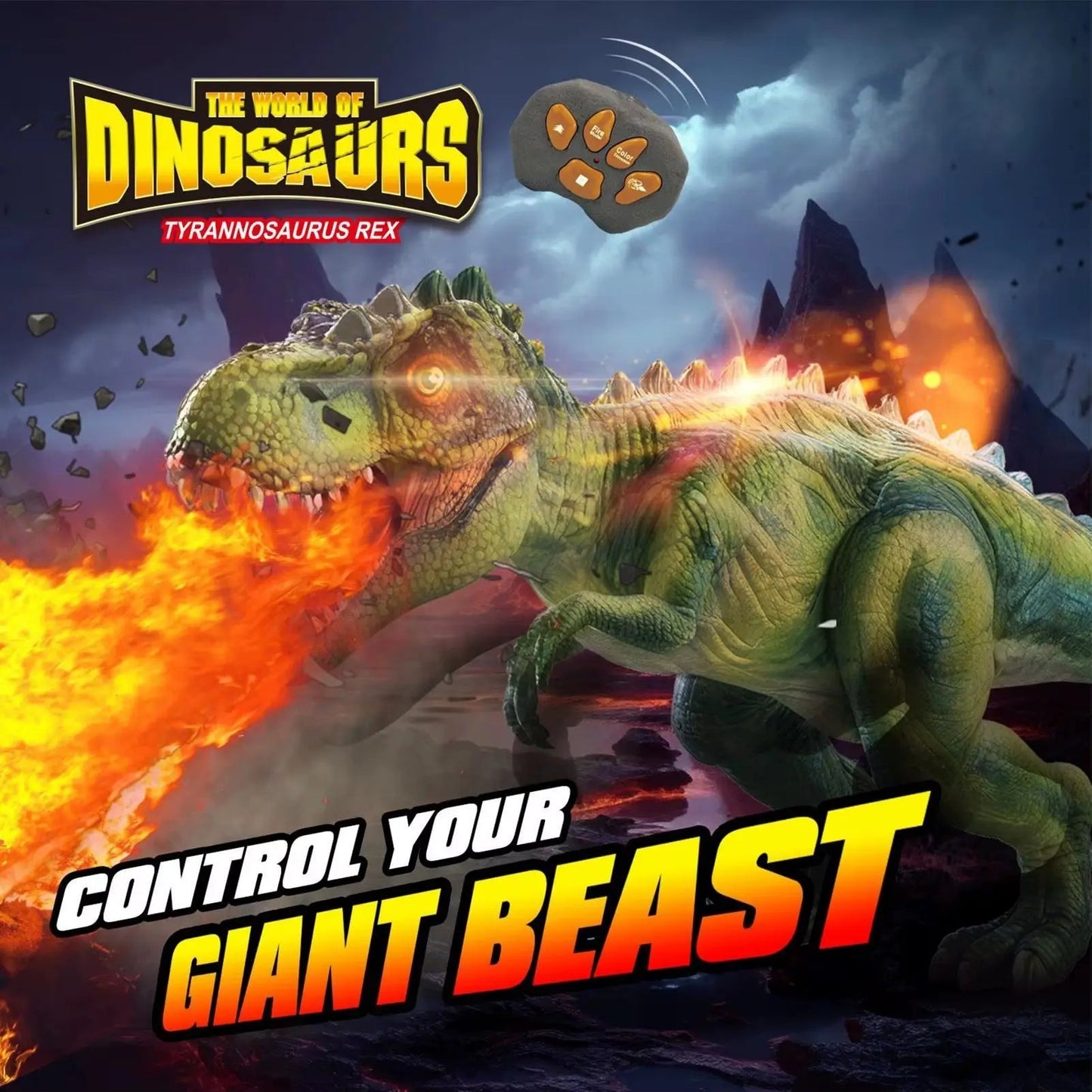 RC Walking Dinosaur Robot with Light & Spray - Interactive Toy for Backyard, Classroom & Outdoor Play - Realistic Animal Figure