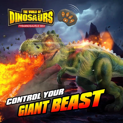 RC Walking Dinosaur Robot with Light & Spray - Interactive Toy for Backyard, Classroom & Outdoor Play - Realistic Animal Figure