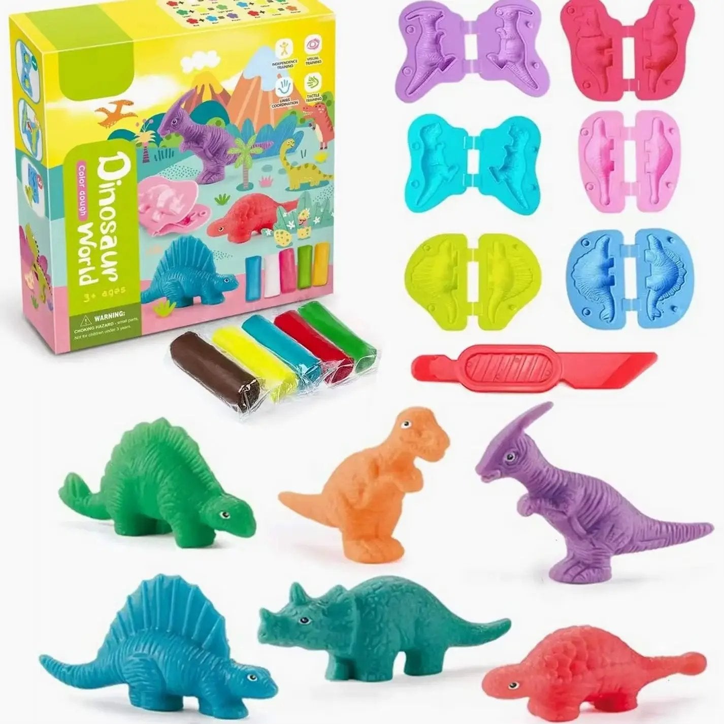 Playdough Sets for Kids, Modelling Clay, Air Dry Clay with 6 Dinosaur Mold, Polymer Clay Set, Play Dough Dinosaur Toys