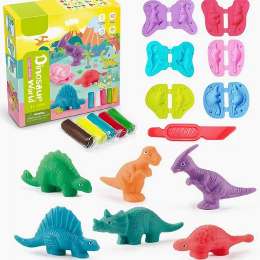 Playdough Sets for Kids, Modelling Clay, Air Dry Clay with 6 Dinosaur Mold, Polymer Clay Set, Play Dough Dinosaur Toys