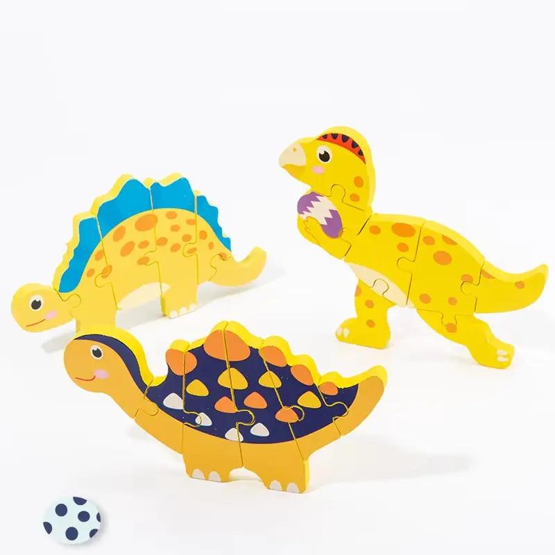 Baby Wooden Cartoon Dinosaur 3D Puzzle Jigsaw for Kids Boy Girl Montessori Early Learning Educatioanl Puzzle Toys