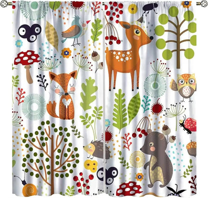 Toddler Dinosaur Curtains, Blue Cartoon Forest Plant Jurassic Cute Dinosaur Animal Windows Treatments Drapes for Boys Kids