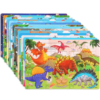 30Pcs Animals Dinosaur Puzzle Wooden Preschool Kids Cartoon Learning Educational Christmas Toys