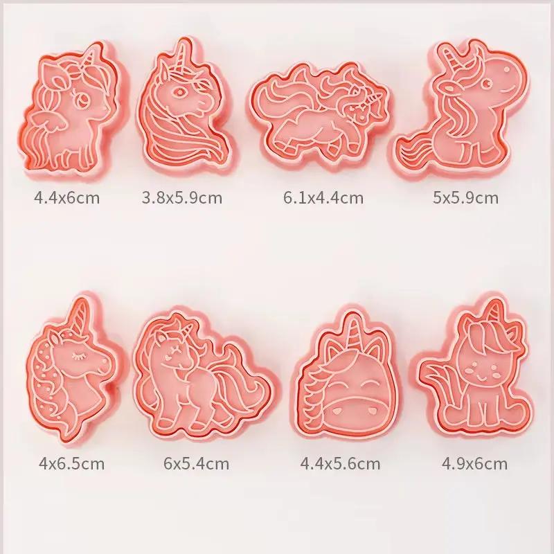 8 Pcs/Set Cookie Cutters Plastic 3D Dinosaur Shape Cartoon Pressable Biscuit Mold Cookie Stamp Kitchen Baking Pastry Bakeware