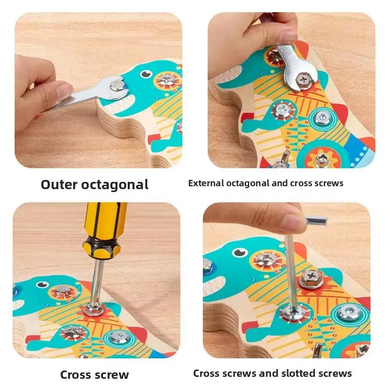 Creative Wooden Dinosaur Screw Assembly Toy Early Education Montessori Concept Learning Tool for Kids Hand Skills Development