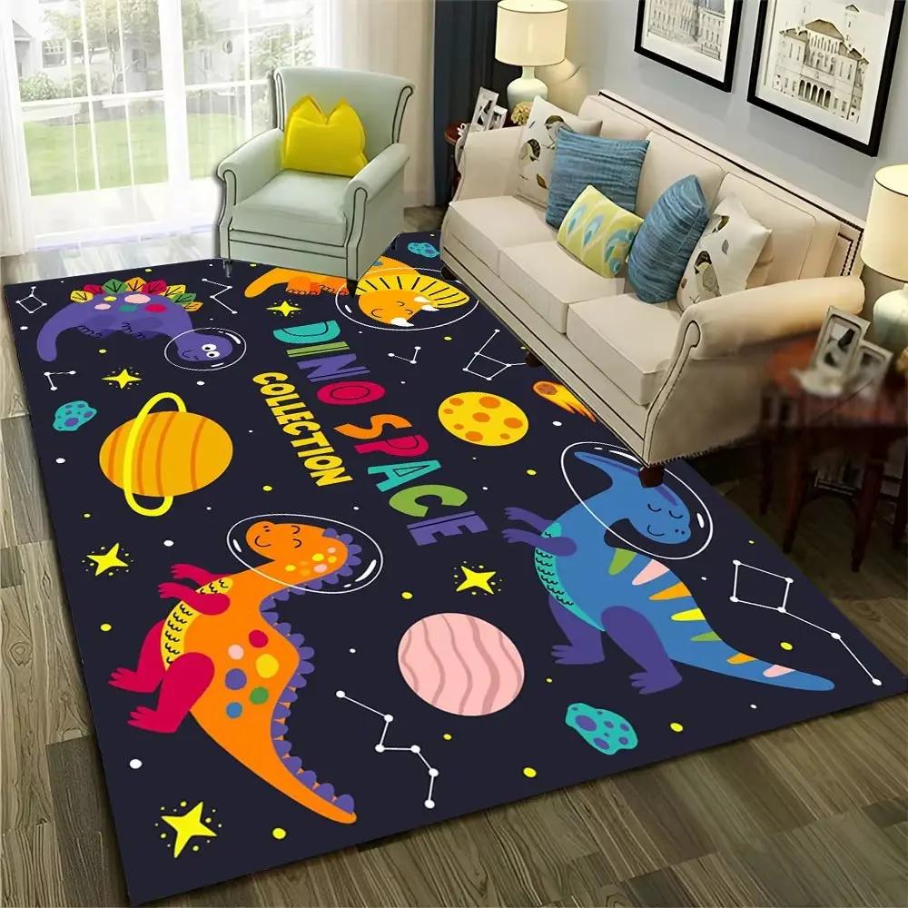 3D Cute Dino Dinosaur Space Cartoon Carpet Rug for Home Living Room Bedroom Sofa Doormat Decor,Child Area Rug Non-Slip Floor Mat