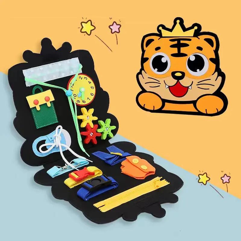 Children Busy Board Montessori Toys Dinosaur Dressing Learning Board Fine Motor Skills Training Sensory Early Education Toy Gift