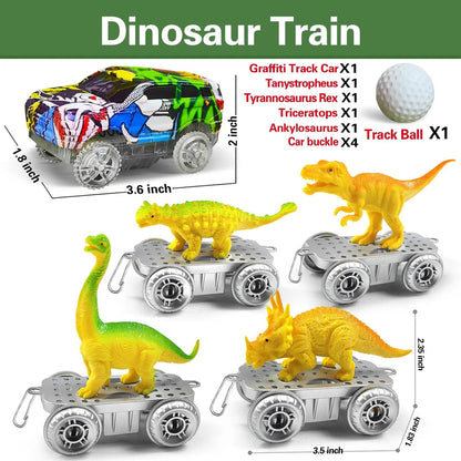 Dinosaur Toys-Magical Train Track Racing Toy Bend Flexible Race Track Flash Light Car Educational Toys for Kids Gift