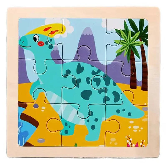9 Pieces Wooden Puzzle Cartoon Dinosaur Transportation Montessori 3D Puzzle Game Early Learning Educational Toys for Children