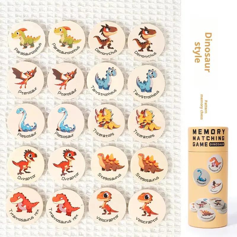 Wooden Memory Matching Game for Kids Educational Toy Early Learning Puzzle Focus Training with Numbers/Dinosaurs Themes