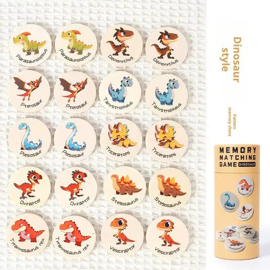 Wooden Memory Matching Game for Kids Educational Toy Early Learning Puzzle Focus Training with Numbers/Dinosaurs Themes
