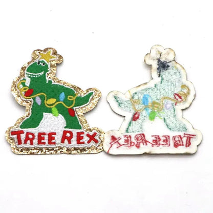 1PC Dinosaur Golden Edges Embroidery Patches Iron on Patch Christmas Paste for Bags Hat DIY Clothing Decor Repair Badeges