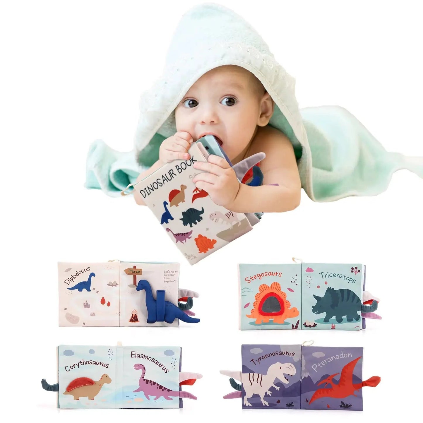 17X16Cm Baby Soft Cloth Book Tail Cloth Book Parent-Child Interactive Sensory Dinosaur Book 0-36 Months Newborn Montessori Toy