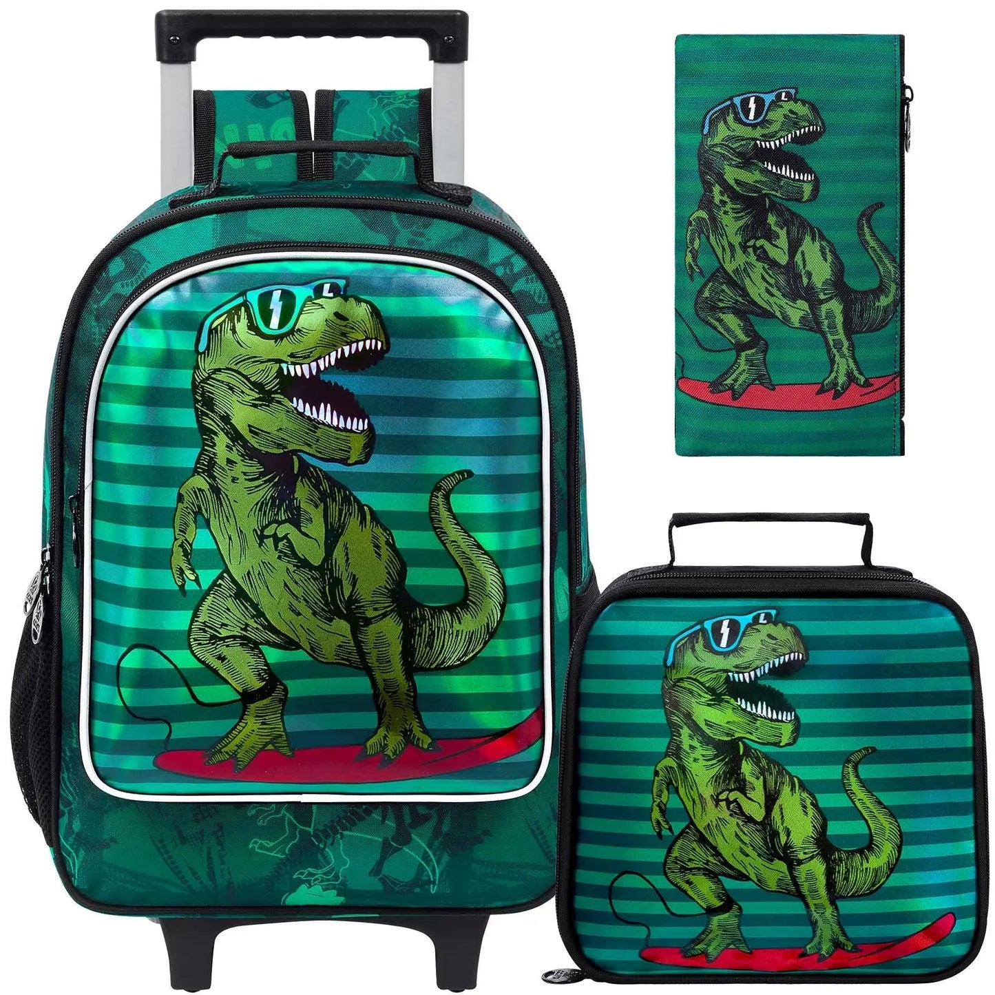 3PCS Rolling Backpack for Girls Boys, Kids Roller Wheels Bookbag, Wheeled School Bag with Lunch Bag