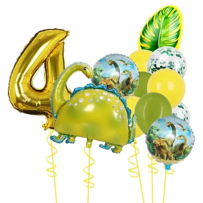 1Set Dinosaur 32Inch Number Leaf Aluminum Film Balloon Set Jurassic Dinosaur Theme Green Balloon Kids Birthday Party Supplies