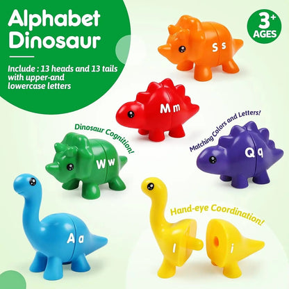 Matching Letters Dinosaur Toy Double-Sided ABC Letters Montessori Preschool Educational Fine Motor Toy Gift