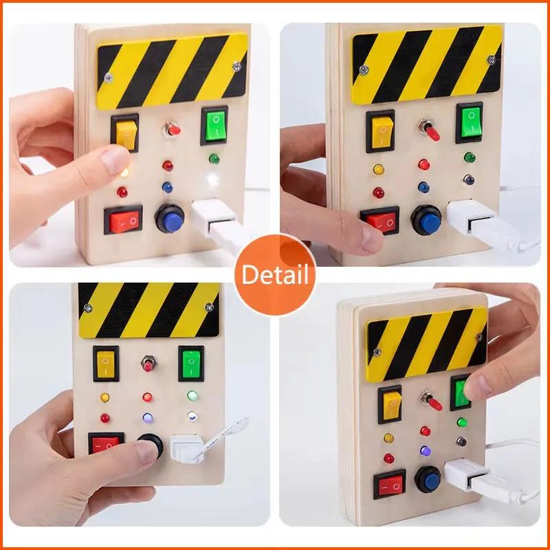 Montessori Busy Board Sensory Toys Wooden with LED Light Switch Control Board Travel Activities Children Games for 2-4 Years Old