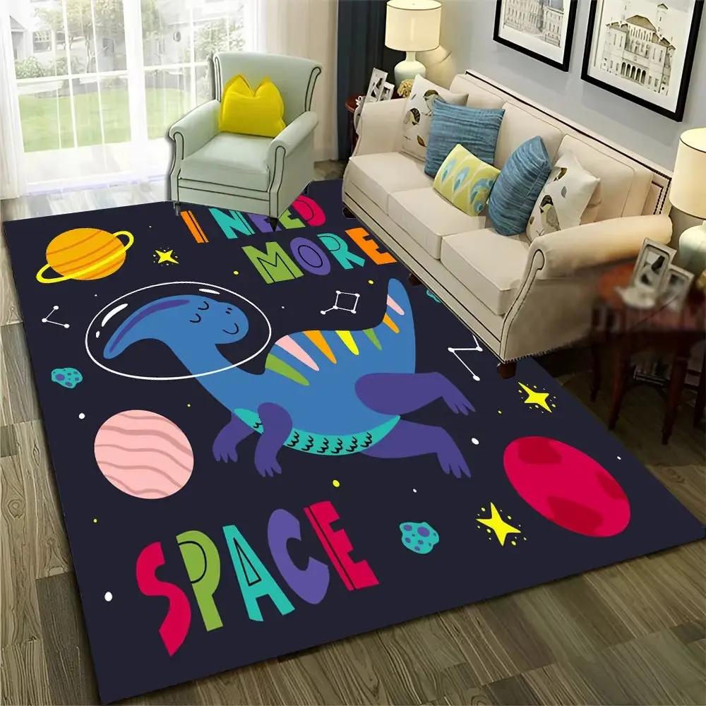 3D Cute Dino Dinosaur Space Cartoon Carpet Rug for Home Living Room Bedroom Sofa Doormat Decor,Child Area Rug Non-Slip Floor Mat